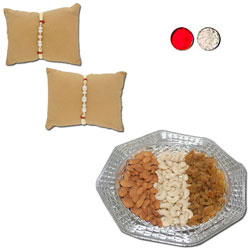 Symphony Pearls Rakhi Combo - JPRAK-23-06 (2 Rakhis), Dryfruit Thali - code RD700